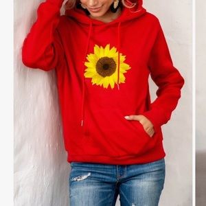 Red Sunflower Pocket Hoodie, M
